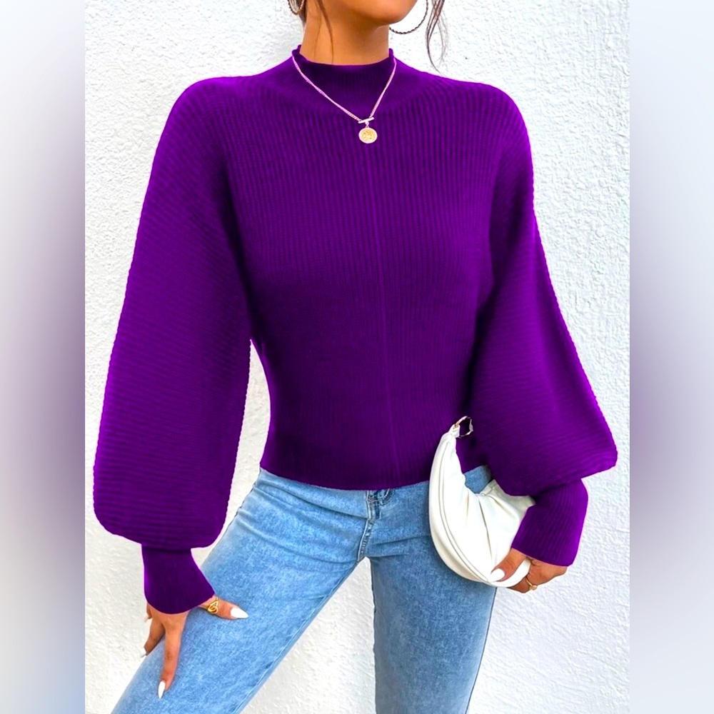 Mock Neck Lantern Sleeve Sweater